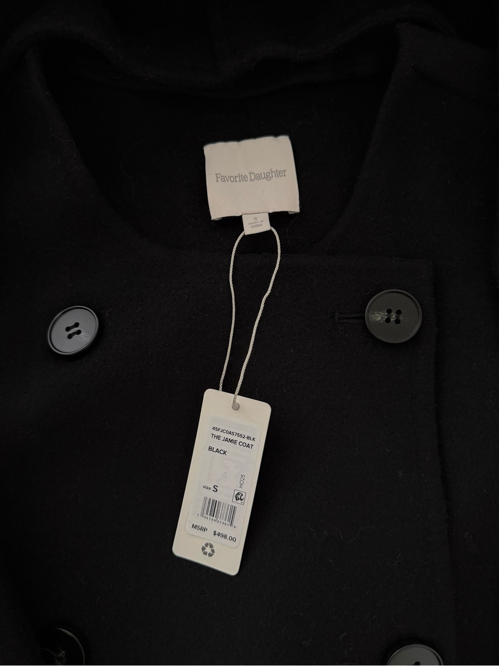 Favorite Daughter Double-Breasted Pea Coat in Black